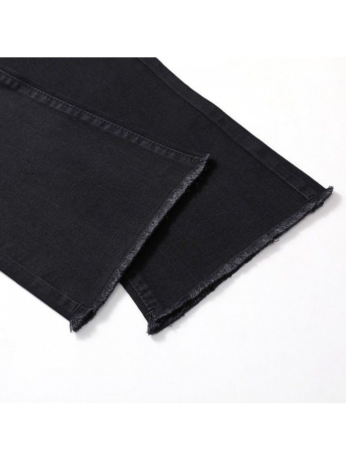 Black jeans women's Micro trumpet nine point spring new high waist thin wide leg pants blue eight point small trumpet pants 