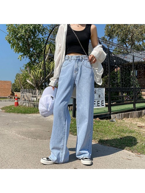 Wide leg jeans women's baggy straight pants  ...