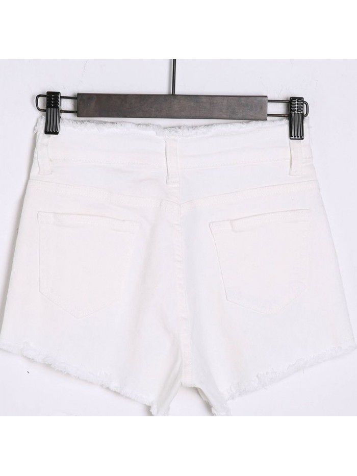 White denim shorts women's  summer new high waisted stretch Korean versatile hot pants 