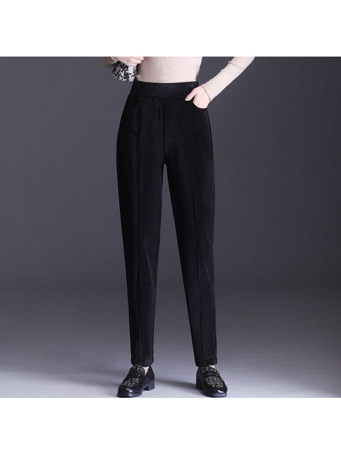 Real shot: Autumn New corduroy pants children's Harem Pants Small foot Luobu striped flannel pants golden velvet casual pants 