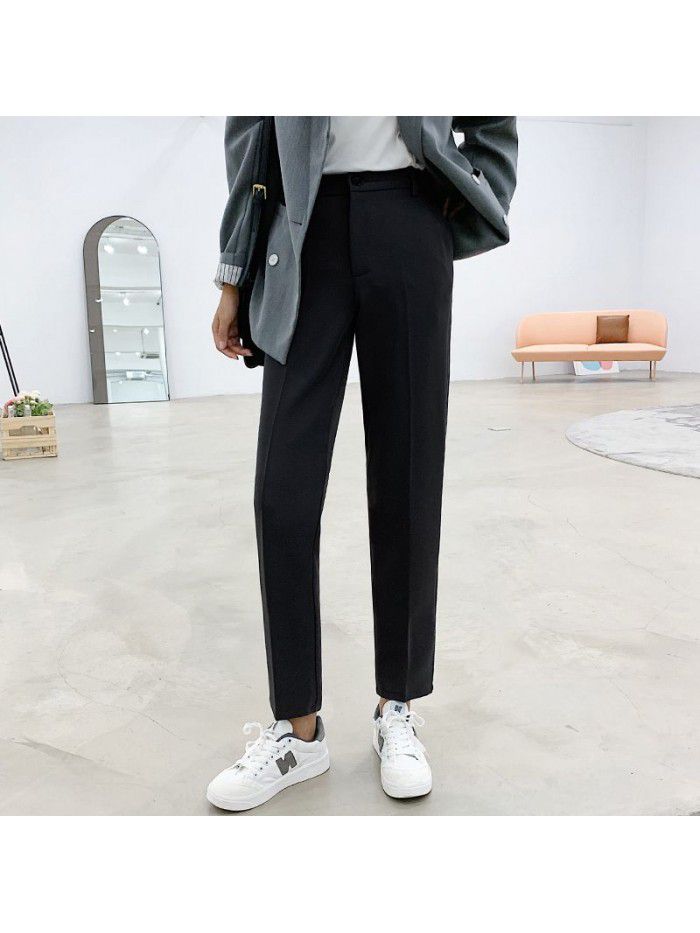 Suit radish pants women's spring high waist drop feeling thickened Black Loose straight pants show thin versatile women's Capris 