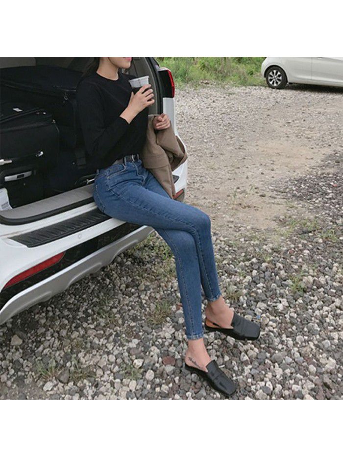 Retro Blue Jeans Women's Leggings high waist Capris spring  new Korean slim pencil pants 