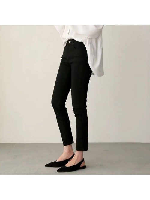 Straight jeans women's Black High Waist Stret...