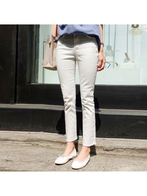 White Straight Jeans Women's lace Capris  spr...