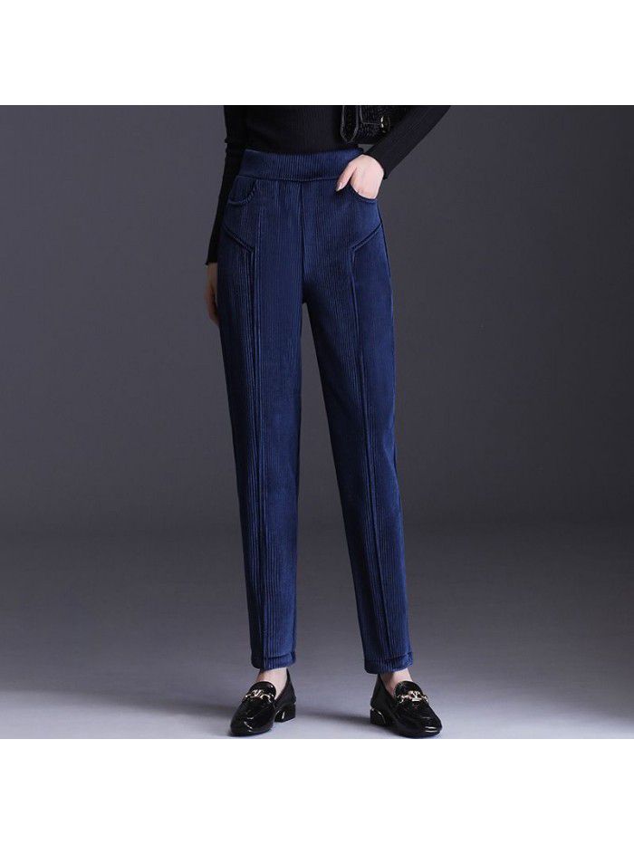 Real shot: Autumn New corduroy pants children's Harem Pants Small foot Luobu striped flannel pants golden velvet casual pants 