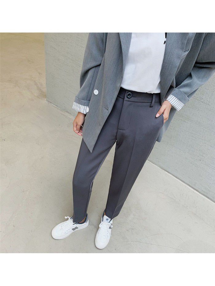 Suit radish pants women's spring high waist drop feeling thickened Black Loose straight pants show thin versatile women's Capris 