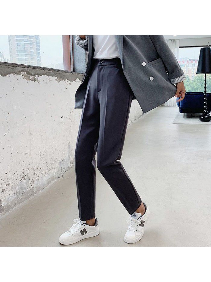 Suit radish pants women's spring high waist drop feeling thickened Black Loose straight pants show thin versatile women's Capris 