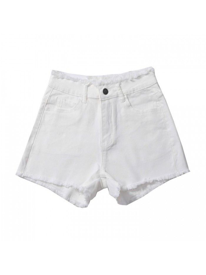 White denim shorts women's  summer new high waisted stretch Korean versatile hot pants 