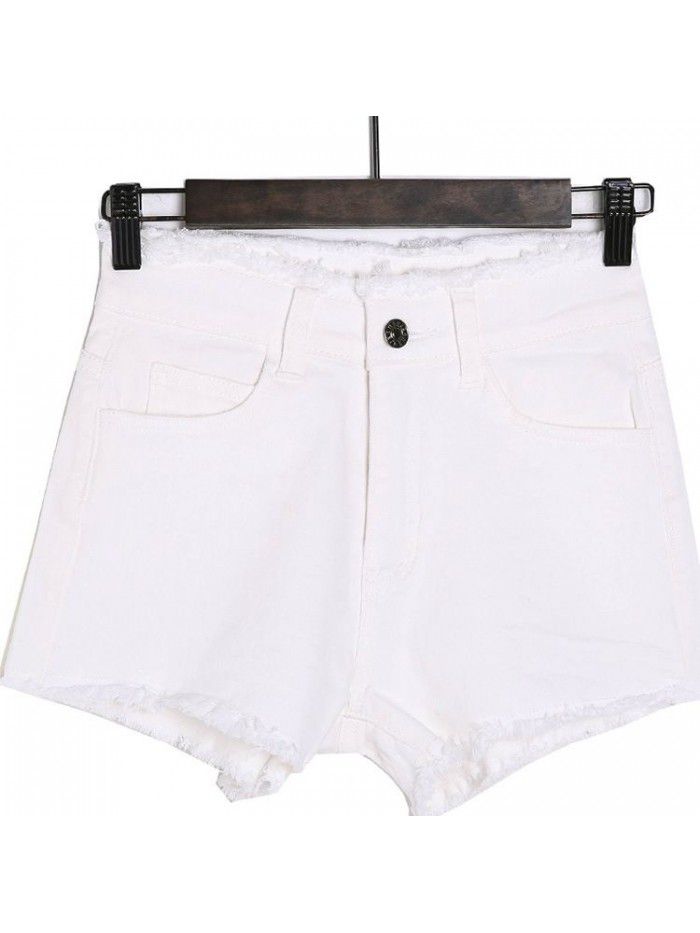 White denim shorts women's  summer new high waisted stretch Korean versatile hot pants 