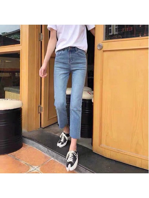 Straight jeans women's loose fit quarter shor...