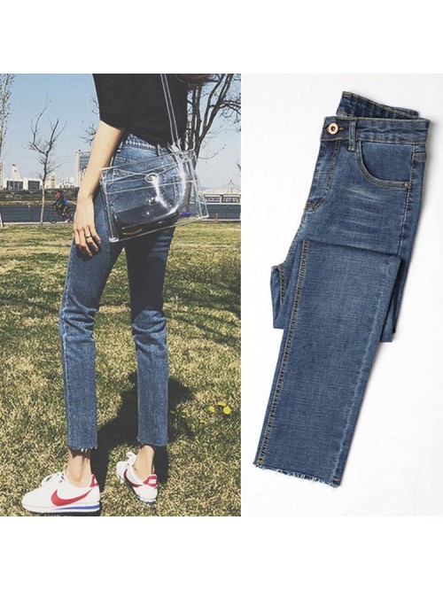 Straight jeans women's high waisted slim stre...