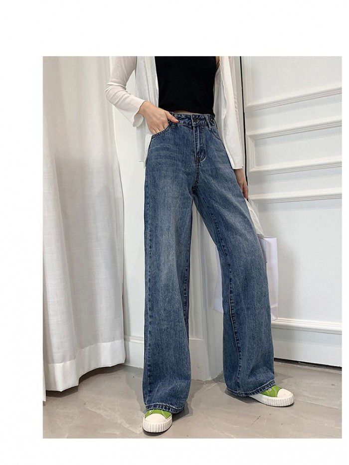 Wide leg jeans women's baggy straight pants  summer fashion daddy casual drop high waist floor length pants 