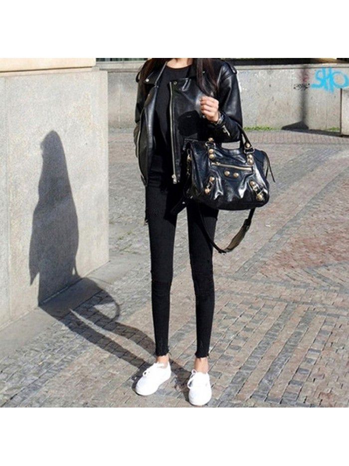 Smoke grey jeans with holes, women's small feet, 8 / 8 spring Korean high waist elastic tight black 9 / 9 pencil pants 