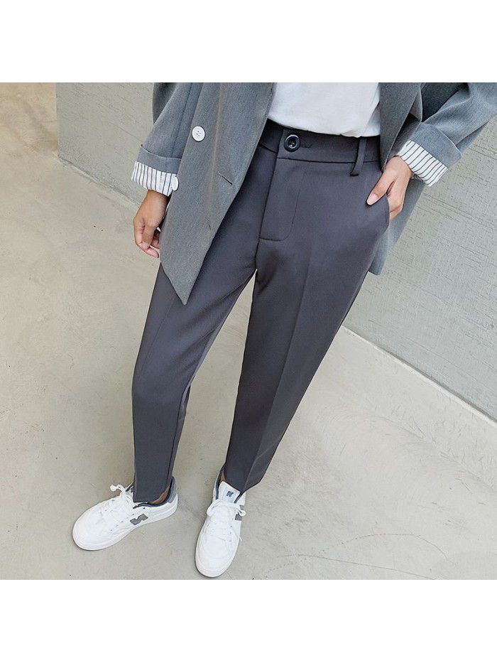 Suit radish pants women's spring high waist drop feeling thickened Black Loose straight pants show thin versatile women's Capris 