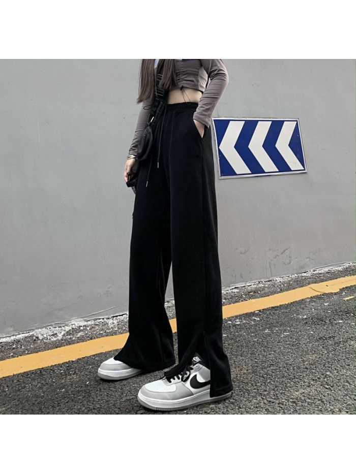 Women's casual pants: new style wide leg pants with split ends in spring  