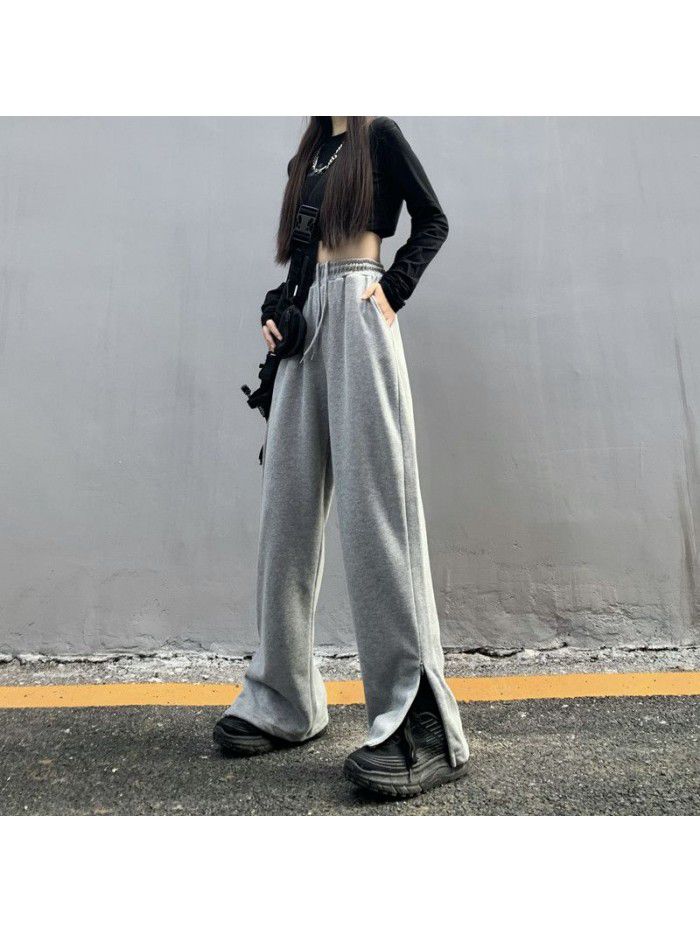 Women's casual pants: new style wide leg pants with split ends in spring  