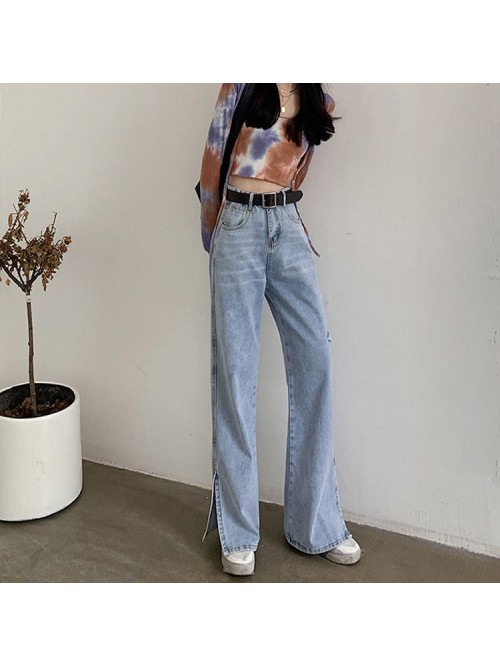 Real shot pierced jeans  straight tube Wide Leg Je...