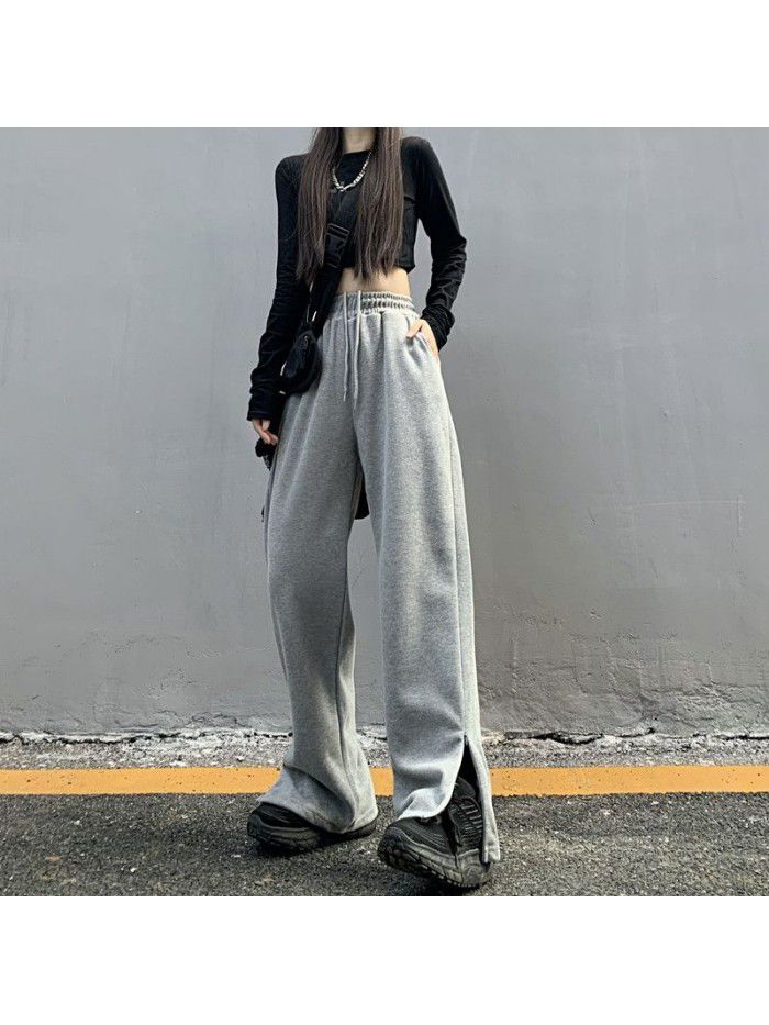 Women's casual pants: new style wide leg pants with split ends in spring  