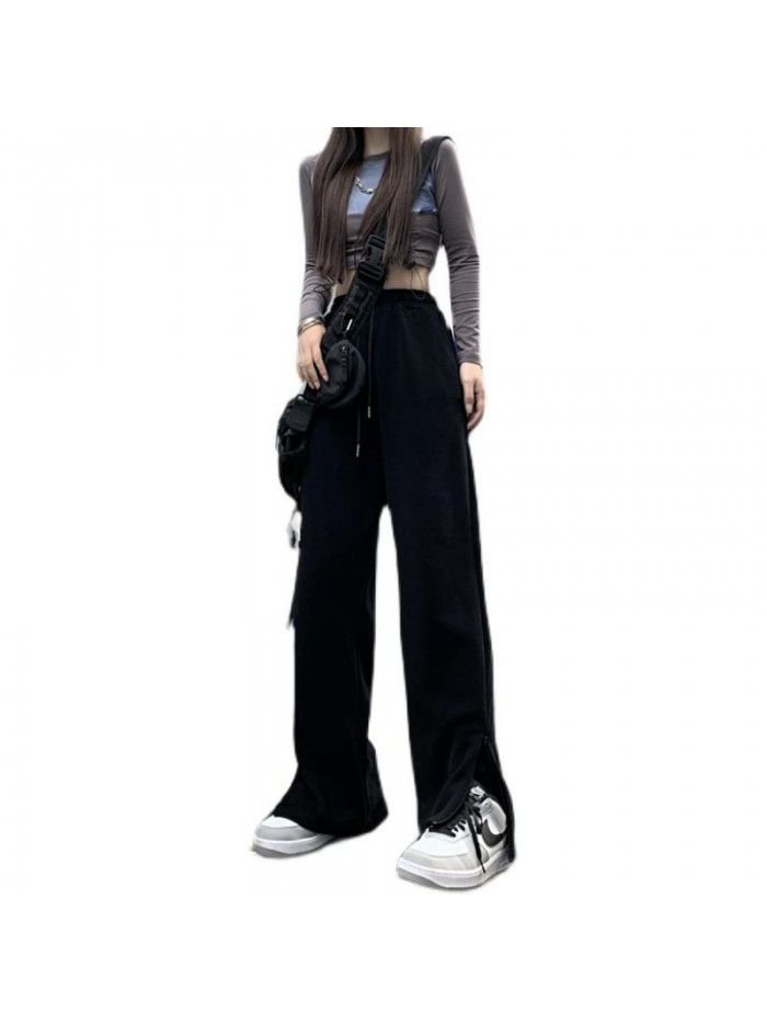 Women's casual pants: new style wide leg pants with split ends in spring  