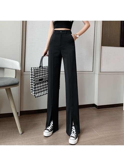 Real photo split straight pants suit women's ...