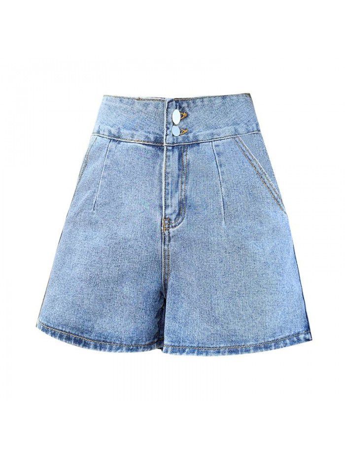 summer new high waist straight tube loose worn denim shorts women's A-line wide leg pants show thin women's pants 