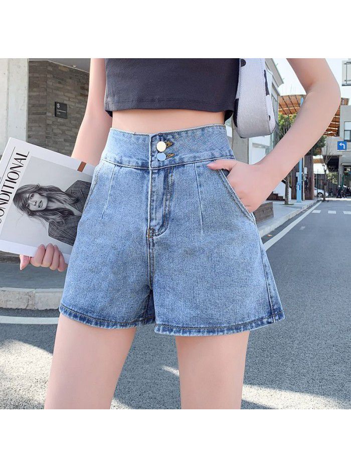 summer new high waist straight tube loose worn denim shorts women's A-line wide leg pants show thin women's pants 