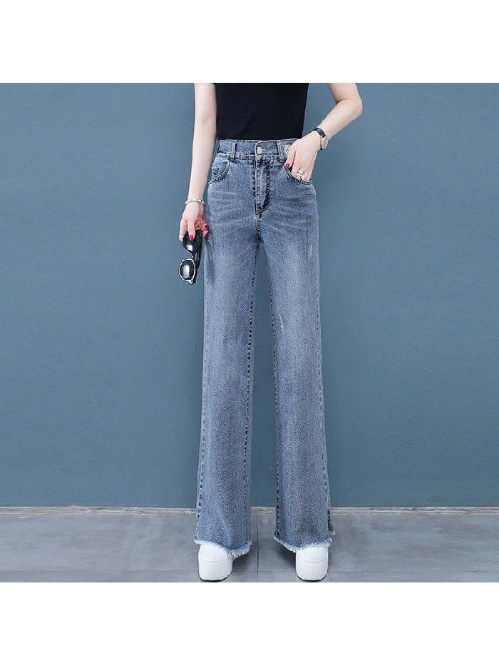 Wide leg jeans women's spring and autumn  new high waist loose straight tube slim mop pants 