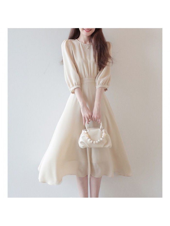 Dress slimming fashion temperament long sleeve stitching elegant MIDI skirt