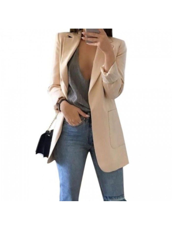 Fashion Polo Neck Slim Fit Cardigan Temperament Suit Coat Women 