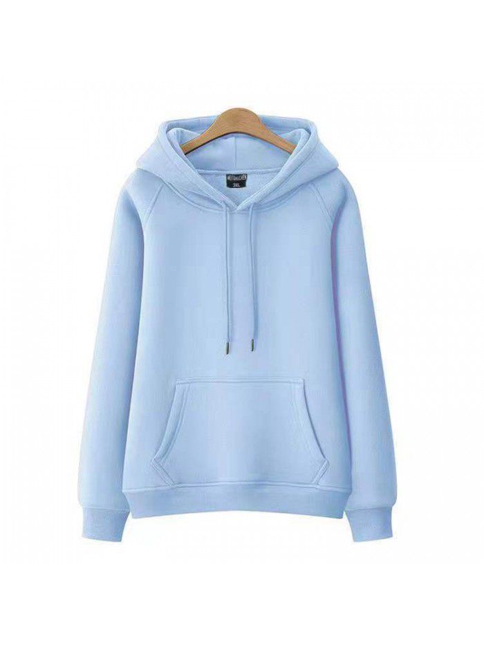 Casual hooded pullover with thickened and plush solid color new spring and autumn versatile loose fitting Japanese women's sweater
