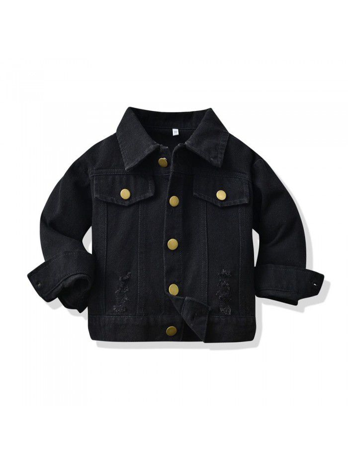 Neutral tie dyed short denim jacket New children's lapel long sleeved denim jacket