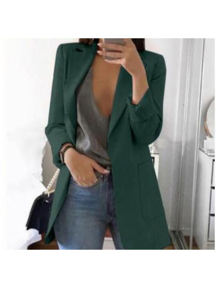 Fashion Polo Neck Slim Fit Cardigan Temperament Suit Coat Women 