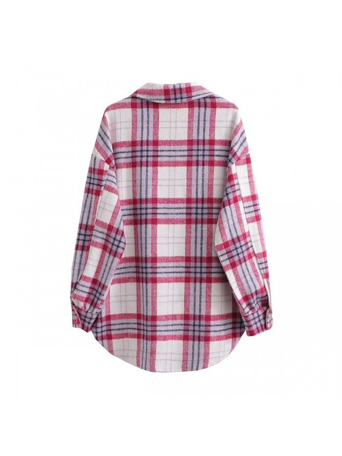 Autumn new women's street fashion casual woolen plaid work jacket