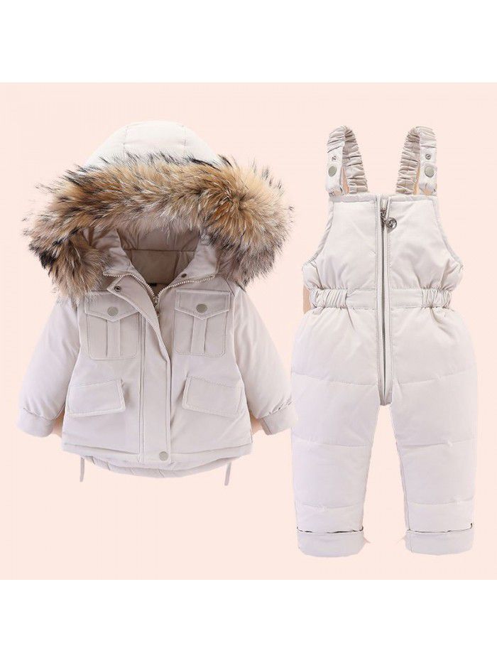 Children's down jacket set, new short hooded collar for boys and girls, baby and toddler