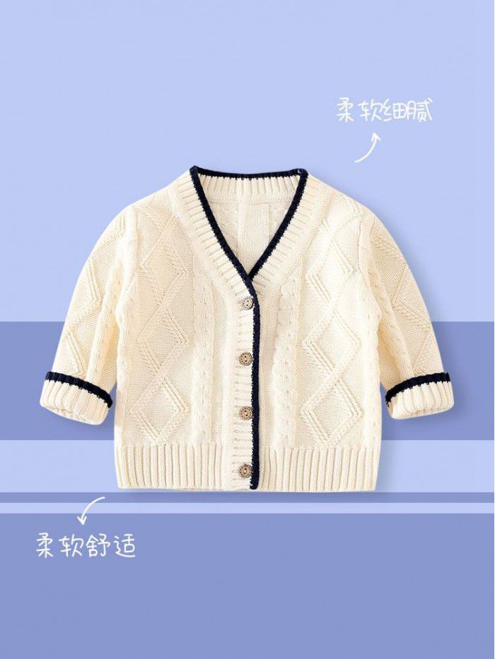 Children's knitted cardigan sweater, boys' spring and autumn, boys' baby spring clothing, sweater top, coat, children's clothing