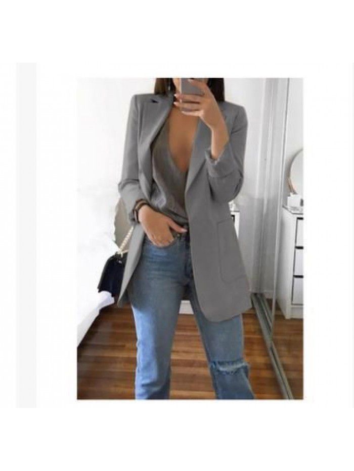 Fashion Polo Neck Slim Fit Cardigan Temperament Suit Coat Women 