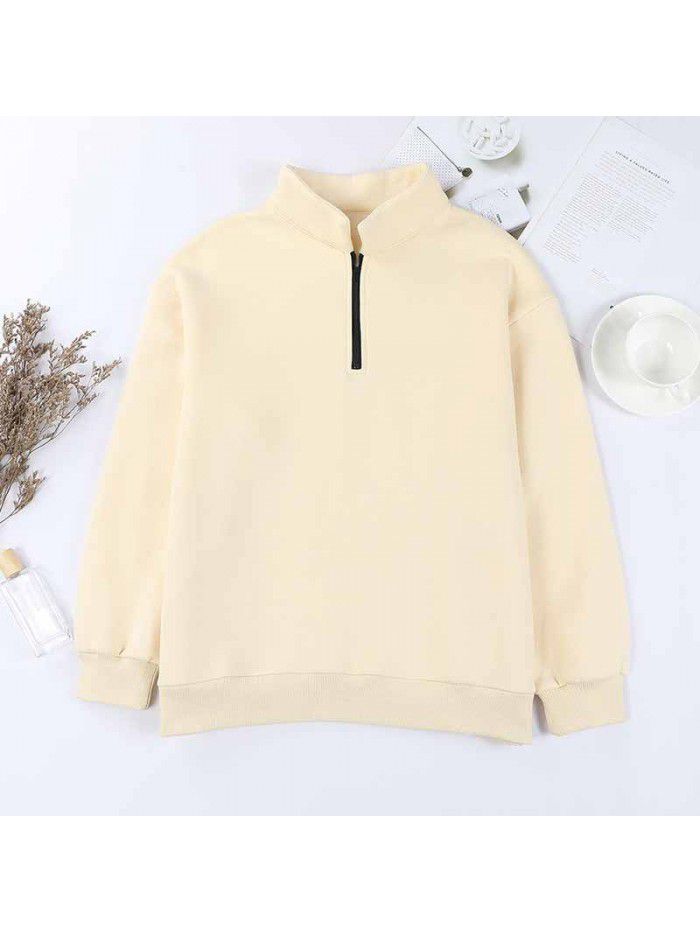 Women's Sweater Women's Autumn New Solid Color Half Zipper Pullover Long Sleeve Loose Top