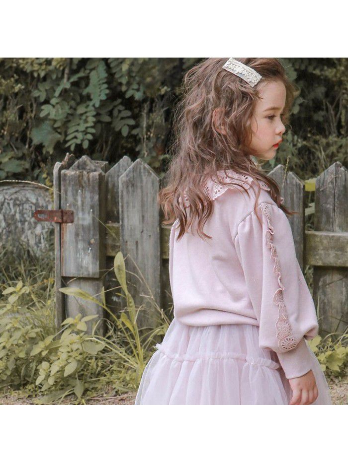 Autumn Strawberry Shan Korean Children's Wear Children's and Girls' Fashionable Lace Loose Pullover Long Sleeve Sweater