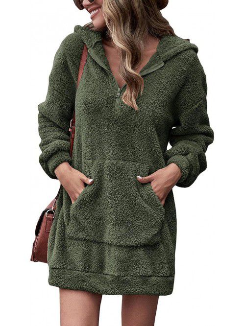 Casual loose hooded zippered plush jacket Loose wa...