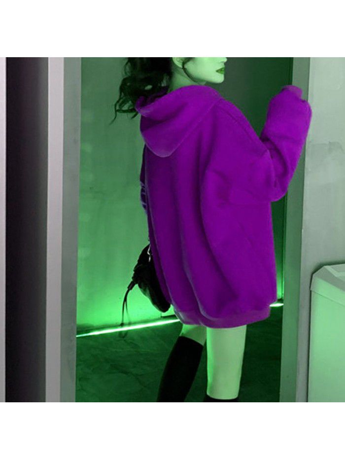 Casual hooded pullover with thickened and plush solid color new spring and autumn versatile loose fitting Japanese women's sweater