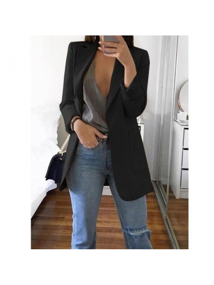 Fashion Polo Neck Slim Fit Cardigan Temperament Suit Coat Women 