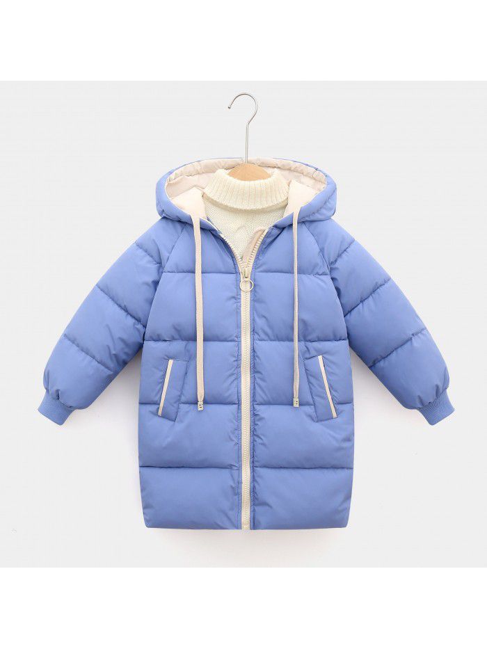 Children's down cotton-padded clothes, boys and girls' middle and long girls' winter clothes, Korean version cotton-padded clothes, baby cotton-padded jacket 