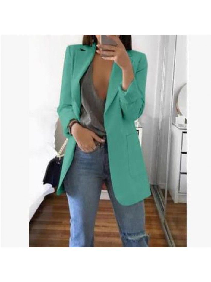 Fashion Polo Neck Slim Fit Cardigan Temperament Suit Coat Women 