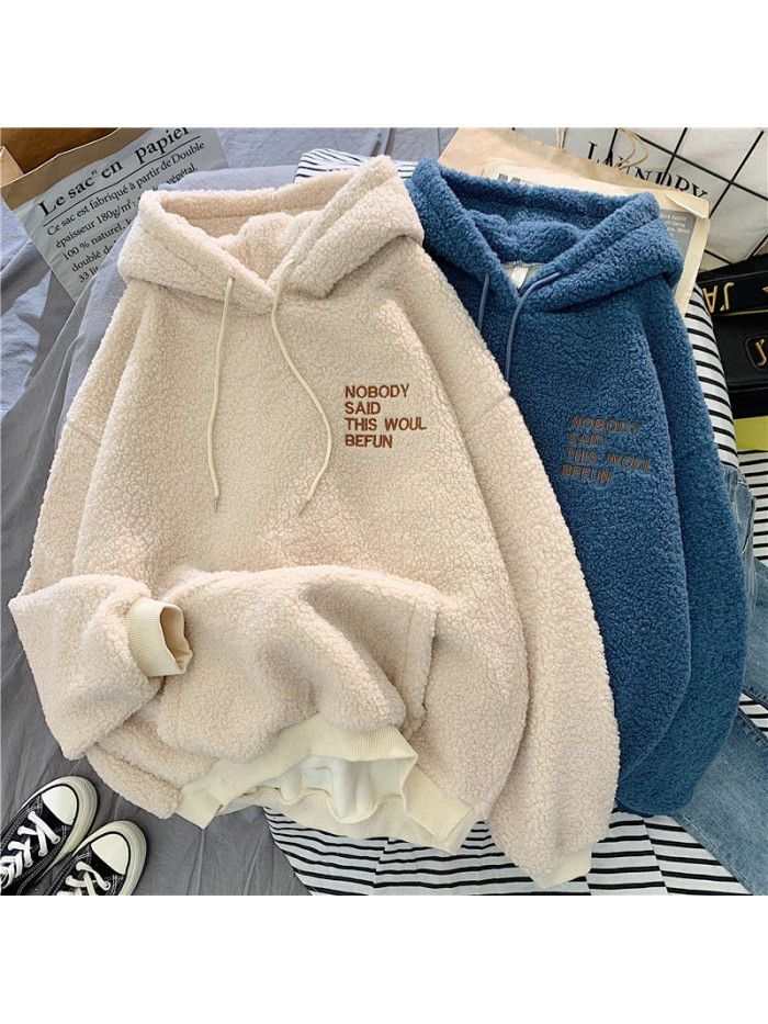 Imitation cashmere sweater women's Korean fashion students loose bf lazy autumn and winter plush thickened hoodie top 