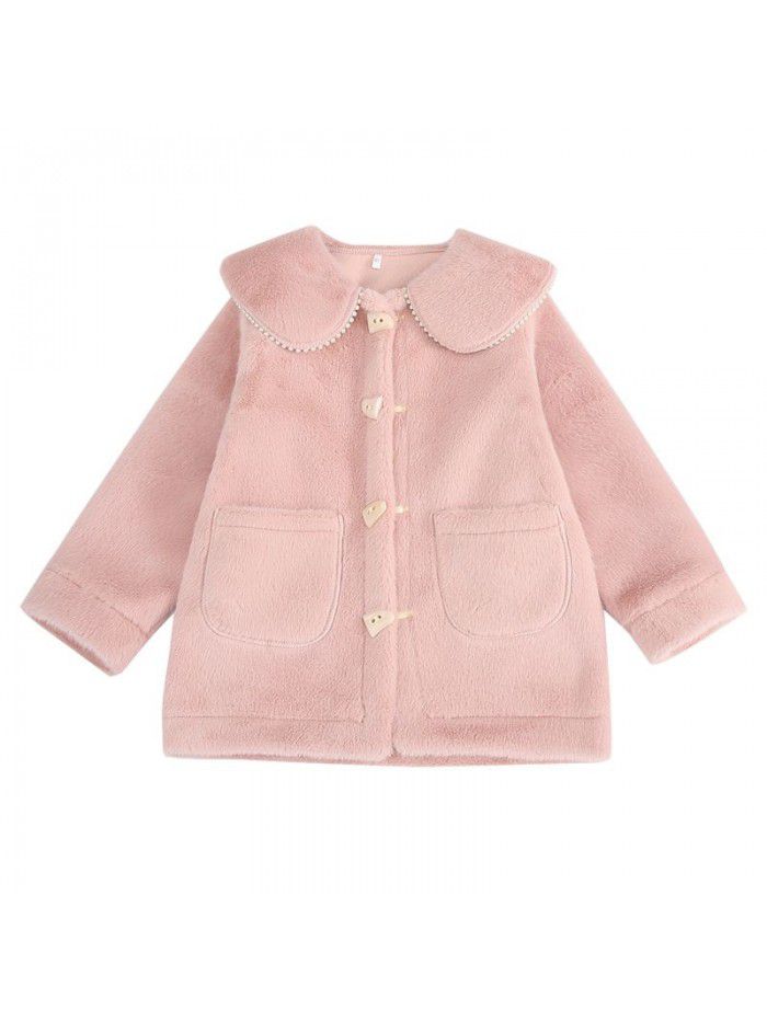 Girls' coat autumn and winter new Korean version of children's westernized mid to large girl style