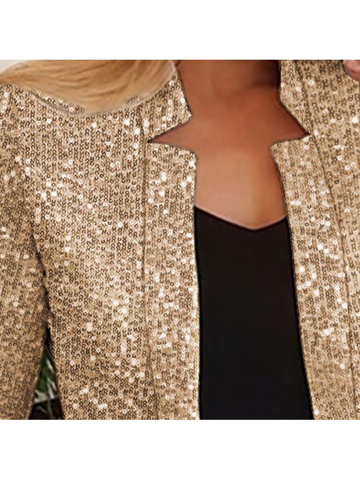 Women's gold sequin color matching short fashion casual women's coat 