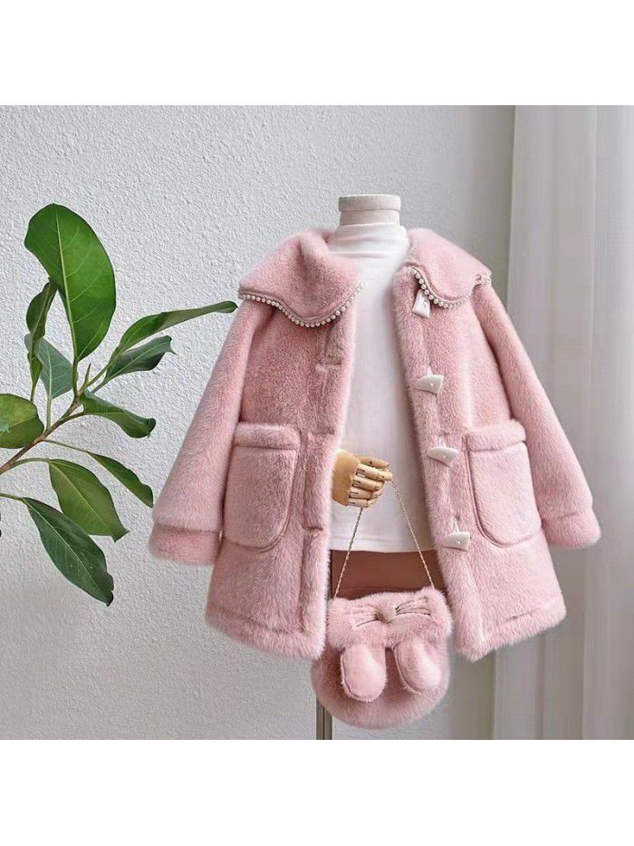 Girls' coat autumn and winter new Korean version of children's westernized mid to large girl style