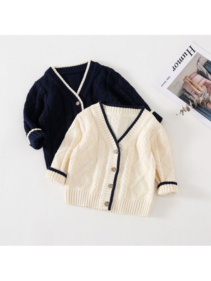 Children's knitted cardigan sweater, boys' spring and autumn, boys' baby spring clothing, sweater top, coat, children's clothing