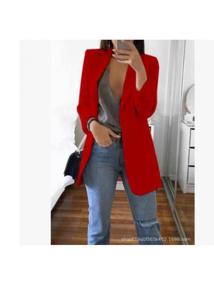 Fashion Polo Neck Slim Fit Cardigan Temperament Suit Coat Women 