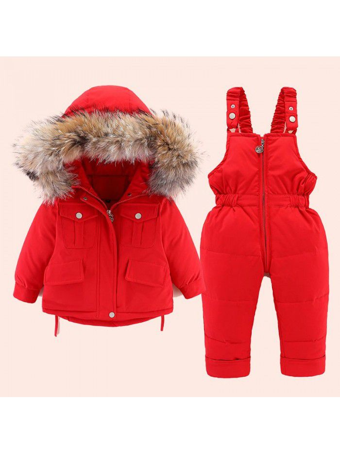 Children's down jacket set, new short hooded collar for boys and girls, baby and toddler